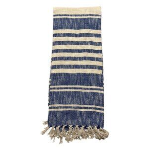 MUD PIE NAVY STRIPED woven COTTON THROW blanket 50x60" lightweight tassels NWT